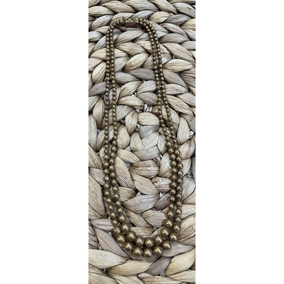 Vintage ART DECO BRASS BEAD Double Graduated Necklace FILIGREE CLASP-30s - Picture 1 of 8